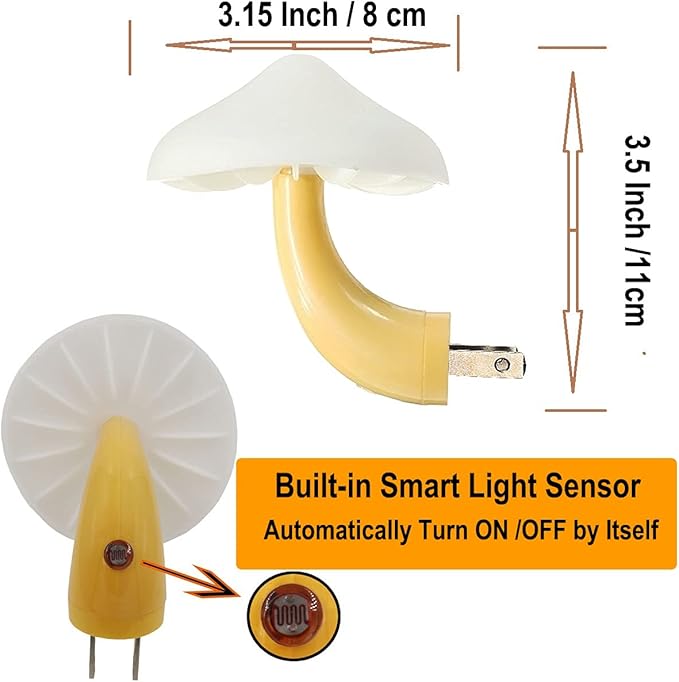 AUSAYE 3Pack Sensor LED Night Light Plug in Lamp Magic Mushroom Nightlight Cute Night Lights for Adults Kids Bedroom, Bathroom,Toilet,Hallway,Stairs,Kitchen Blue