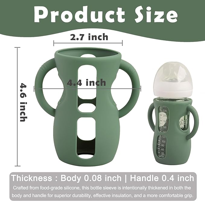 4 Pack Silicone Sleeves for Avent Natural Glass Baby Bottles, Anti Breakage Bottle Holder, Compatible with Philips Avent Glass Natural Baby Bottles (Blue+Gray+Green+White, 8 OZ)
