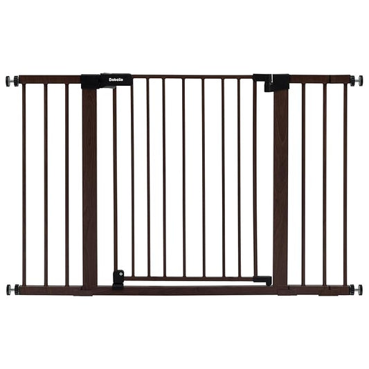 BABELIO Baby Gate with Black Wood Pattern, 29-48 Inch Auto Close Dog Gate PressGuard P7 for The House, Stairs and Doorways, Pressure Mounted Pet Gate with Door and Y Spindle Rods