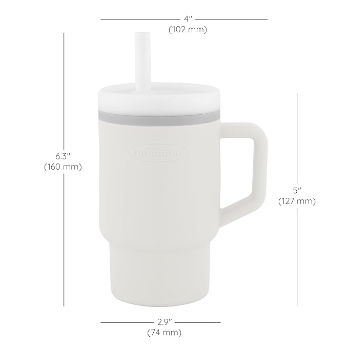 Infantino My 1st Tumbler, Silicone Sippy Cup with Straw & Handle, Spill-Resistant Baby Cup for On-the-Go, BPA-Free Transition Bottle, Cream