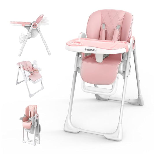 4 in 1 High Chairs for Babies and Toddlers, Foldable Baby High Chairs, Feeding and Eating Seat Highchair with 4 Levels of Recline and 7 Levels of Height Adjustment, Pink