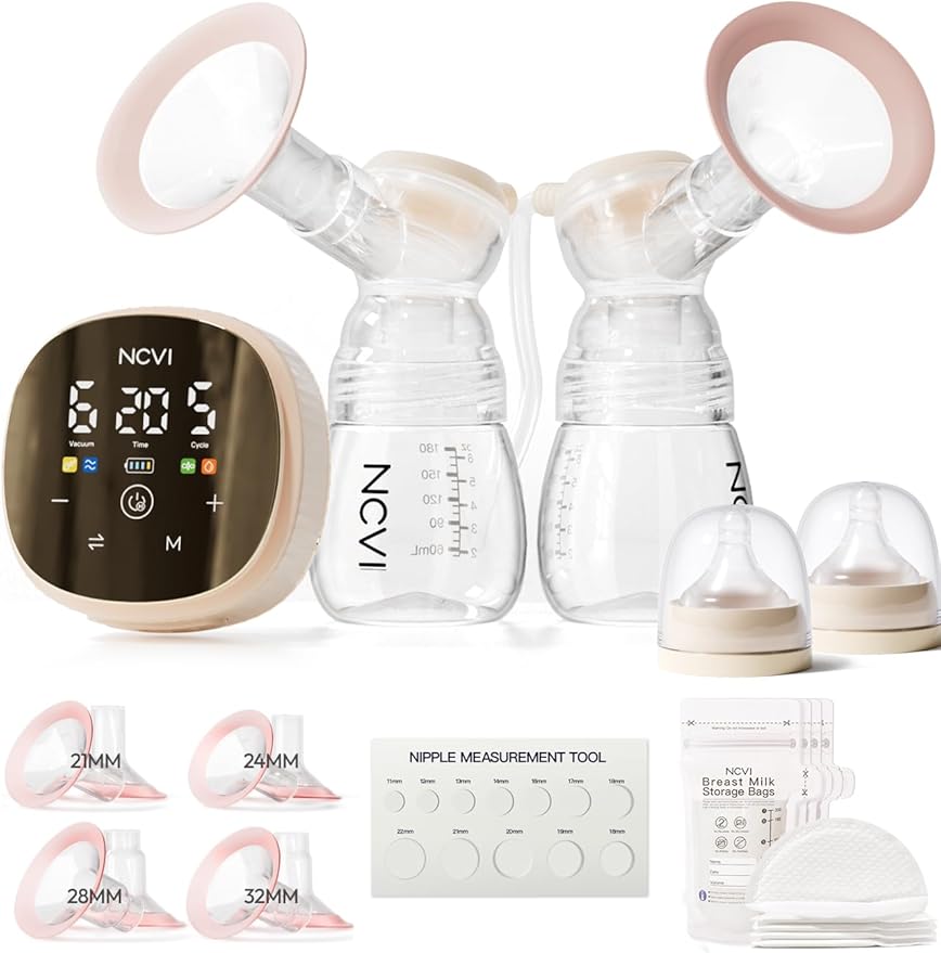 NCVI Electric Breast Pump 8116, Customizable Suction, Speed & Mode, 4400mAh Rechargeable Hospital-Grade Portable Pump with LED Display & Night Light, Quiet & Comfortable for Efficient Breastfeeding