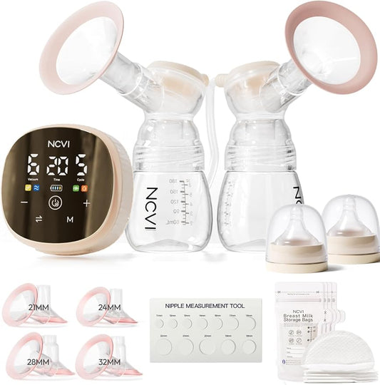 NCVI Electric Breast Pump 8116, Customizable Suction, Speed & Mode, 4400mAh Rechargeable Hospital-Grade Portable Pump with LED Display & Night Light, Quiet & Comfortable for Efficient Breastfeeding