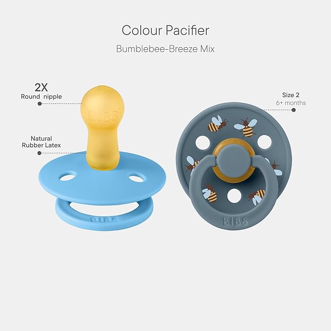 BIBS Studio Soother 2-Pack, BPA Free Dummy Pacifier, Round Nipple. Natural Rubber Latex, Made in Denmark, Size 2 (6-18 Months), Breeze/Petrol