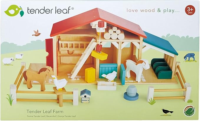 Tender Leaf Toys - Tender Leaf Farm - Realistic Colorful Wooden Farmhouse Toy Set for Creative Pretend Play for Kids 3+