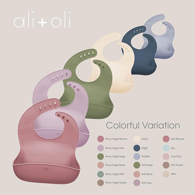 Ali+Oli Silicone Bib Waterproof Silicone Bibs for Babies & Toddlers Adjustable Feeding Bibs with Food Catcher Feeding Bucket