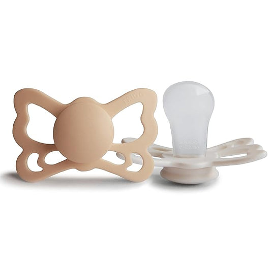 FRIGG Butterfly Anatomical SilkySoft Silicone Baby Pacifier | Made in Denmark | BPA-Free (Silky Satin/Cream, 6-18 Months)