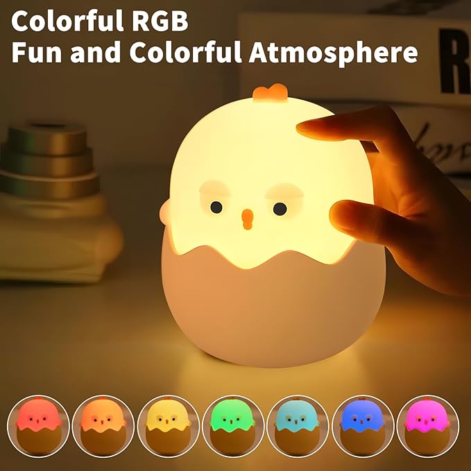 Easter Chick Egg Night Light - Dimmable 7-Color LED Nursery Lamp for Babies, Soft Silicone Touch Eggshell Decor for Easter Basket, Bedroom & Kids Room, Easter Gifts & Birthday Presents
