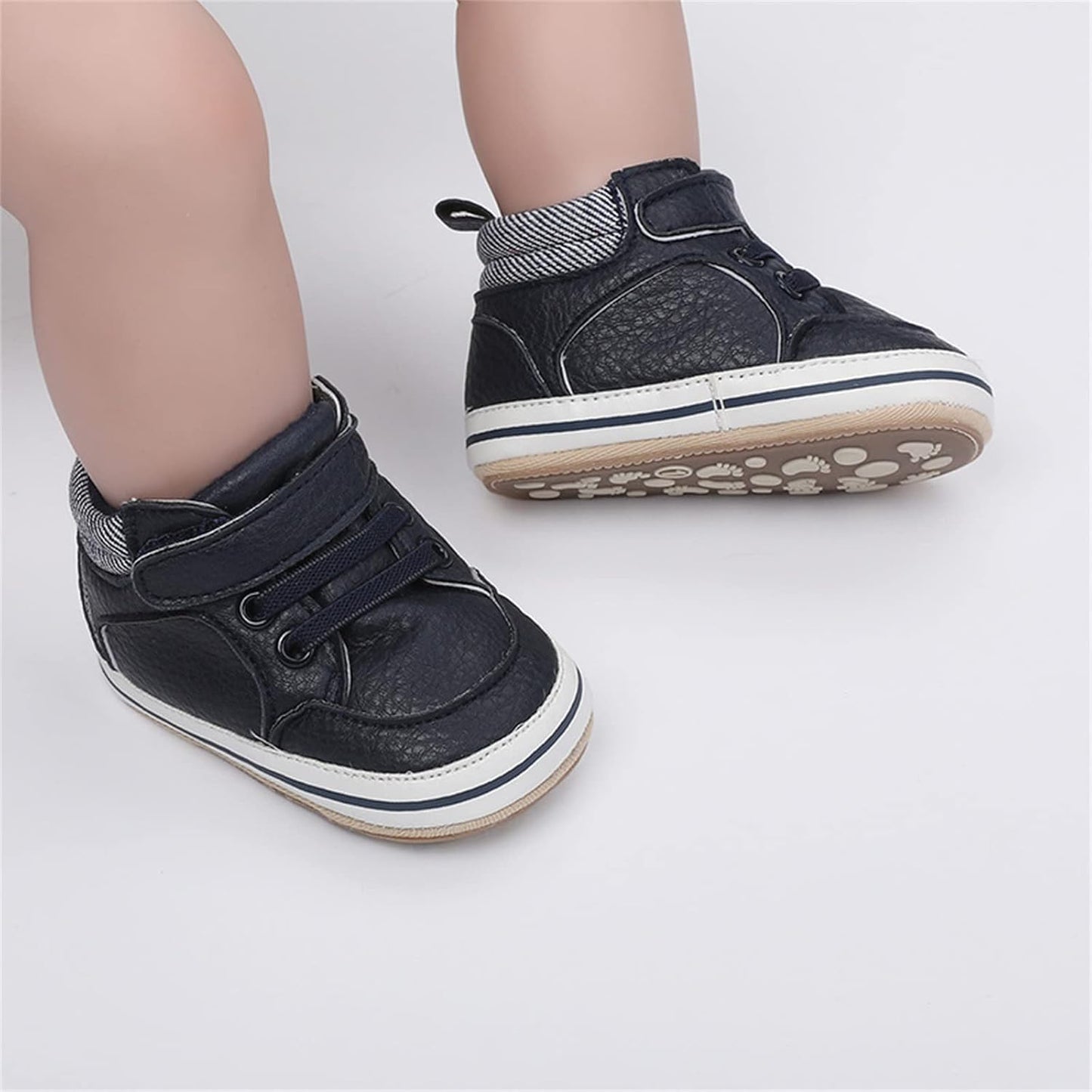 SOFMUO Baby Boys Girls High Top Ankle PU Leather Sneakers Soft Rubber Sole Infant Moccasins Newborn Oxford Loafers Anti-Slip Toddler Wedding Uniform Dress Shoes