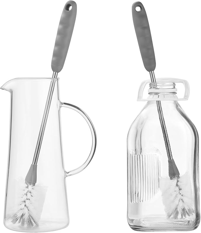 ALINK 5 Pack Water Bottle Brush Cleaning Set with Holder, Bottle Cleaner with Stand, Straw Nipple Lid Brush for Stanley Tumblers, Drinking Glass, Baby Bottles, Jugs - Gray