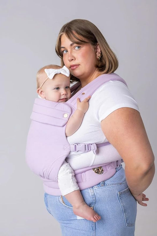 Mabē Monarch Ergonomic Baby Carrier – Premium Cotton Soft Structured Newborn to Toddler Carrier with Hip-Healthy Design, 3 Carry Positions (7-35lbs), Lightweight & Breathable, (Lilac Skies)