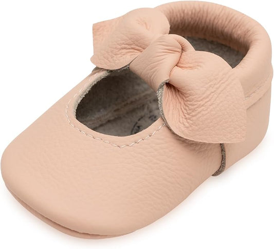 BirdRock Baby Bow and Knot Moccasins - Genuine Leather Baby Girl Shoes
