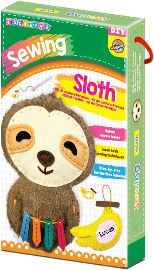 C.S. Kids Magic World DIY Personalised Sewing Kit - SA18 My Sloth |Frist Sewing Arts & Crafts Gifts | Educational Sewing Kit for Kids (Safety Needle & Instruction Included)