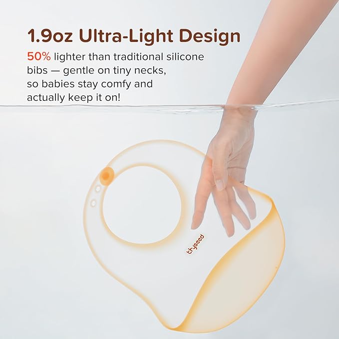 thyseed Ultra Thin & Light Waterproof Silicone Bibs for Babies Eating Toddler Feeding Silicon Food Catcher with Large Pouch