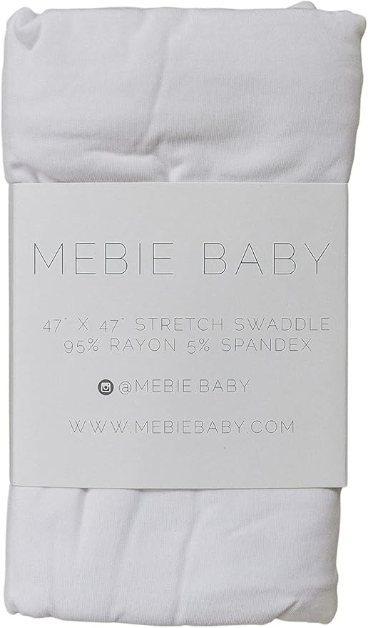 Mebie Baby White Stretch Swaddle, Modern and Neutral Swaddle Blanket for Baby Girl or Boy, Soft Baby Blankets, Newborn Swaddle Blanket, 0-3 Month, Comfy Wrap, Baby Essentials & Gifts (47" x 47")