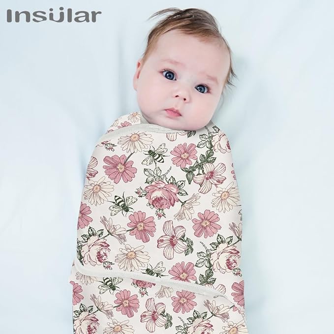 insular Baby Swaddle Wrap, Swaddle Blanket for Newborn and Infant, Adjustable Velcro Swaddling Set for Boy and Girl, Soft Cotton Baby Sleep Sack 3 Pack, Floral, Small(0-3 Month)