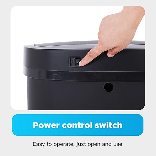 BestOffice | 13 Gallon Trash Can with Lid | Automatic Touchless Garbage Can | Odor Control | Modern Oval Design | Easy to Clean | Plastic | Black | Fits Any Kitchen, Bathroom, Office or Home