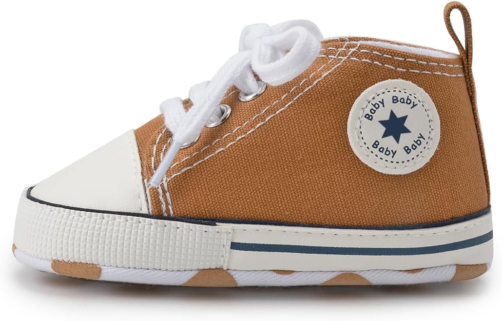 Meckior Baby Girls Boys Canvas Sneakers Soft Sole High-Top Ankle Infant First Walkers Crib Shoes