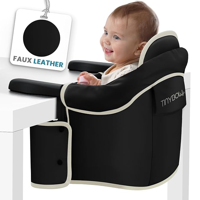Elegant Faux Leather Hook-On High Chair for Baby - Portable Baby Seat for Eating, Travel and Table Attachment