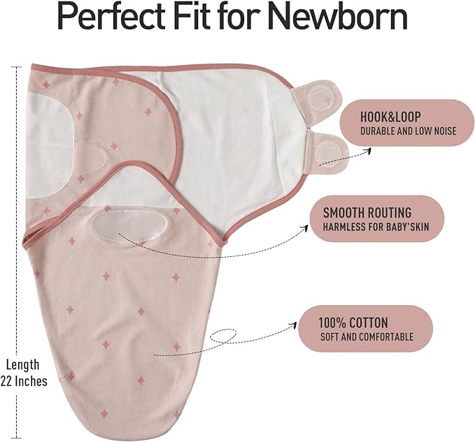 GLLQUEN BABY 3-Pack Organic Baby Swaddle Sleep Sacks for Newborn - Baby Swaddles 0-3 Months, Newborn Swaddling Sack, Rainbow & Sun, Infant Swaddle Blanket Wrap (Small/Medium)