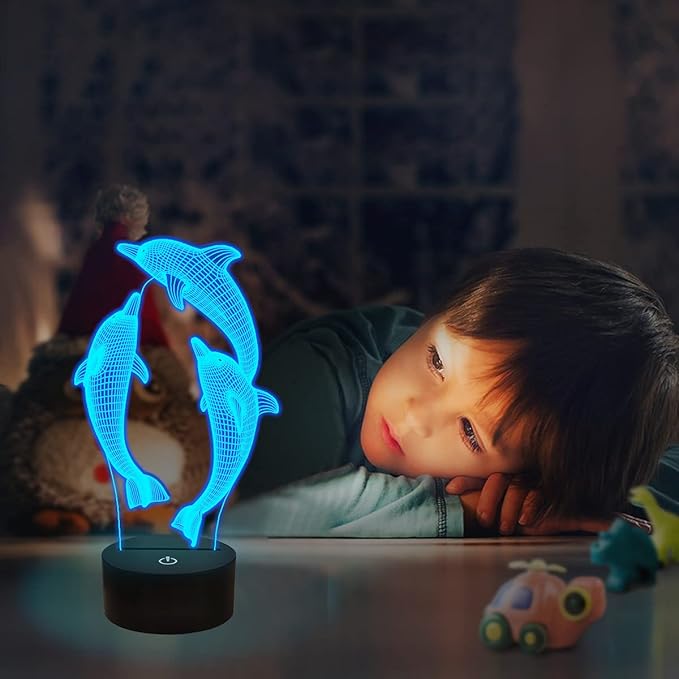 Night Light for Kids Ocean Dolphin 3D Night Light Porpoise Bedside Lamp with Remote Control 16 Color Changing Xmas Halloween Birthday Gift for Child Baby Girl