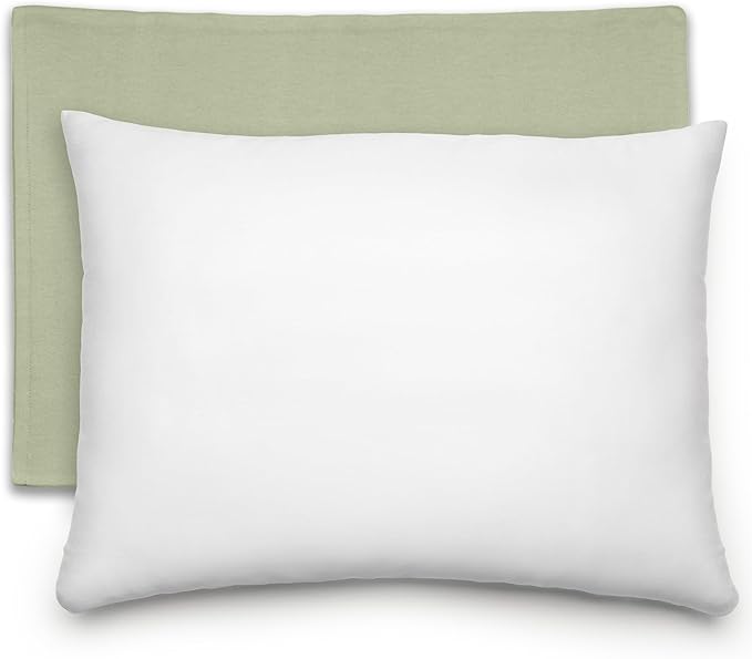 Comfy Cubs Toddler Pillow with Cotton Pillowcase, 13 x 18 in - Travel and Sleep Support for Kids - Lightweight, Breathable Microfiber Fill - Soft and Cozy Small Pillow for Toddlers - Sage