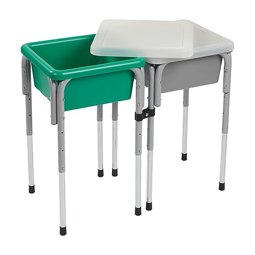 ECR4Kids 2-Station Sand and Water Adjustable Play Table, Sensory Bins, Grey/Emerald