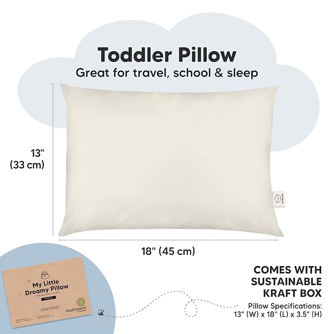 KeaBabies 2-Pack Toddler Pillow 13x18 - Soft Organic Cotton Kids Travel Bed Pillows for Sleeping, School, Nap, Machine Washable, Toddlers 2 to 5, Pillowcase Sold Separately (Clay)