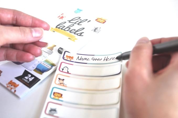 Bottle Labels, Write-On, Self-Laminating, Waterproof Kids Name Labels for Baby Bottles, Sippy Cup for Daycare School, Dishwasher Safe (Animal Friends), Made in The USA