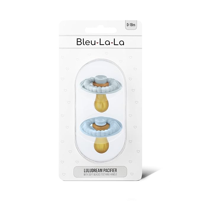 Luladream Pacifier - Natural Rubber Nipple - Soft Teething Handle - for Infants Baby's and Toddlers, 0-18 Months (Sky Blue + Ash Blue)