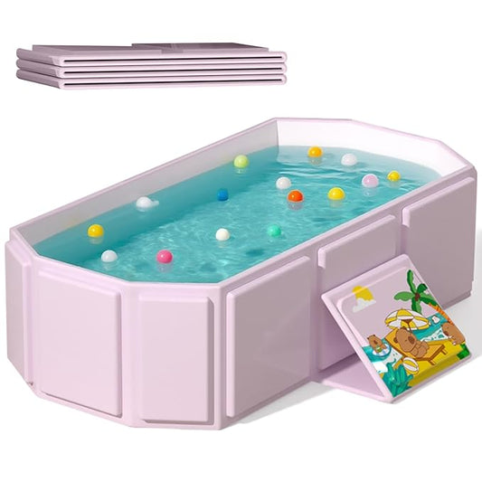 Portable Folding Baby Bath Tub, 29.5L x 17.7W x 9.8H inches, Suitable for 0-6 Years, Pink/Mint Green (Pink)