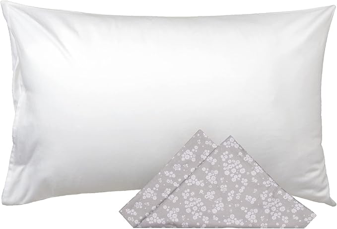 WeeSprout Toddler Polyester Organic Cotton Shell and 2 Pillowcases, Small Kids Pillow, Soft and Supportive Polyfiber Filling, Machine Washable, 18 x 13 x 3 (White + Floral Print, 3 Piece Set)