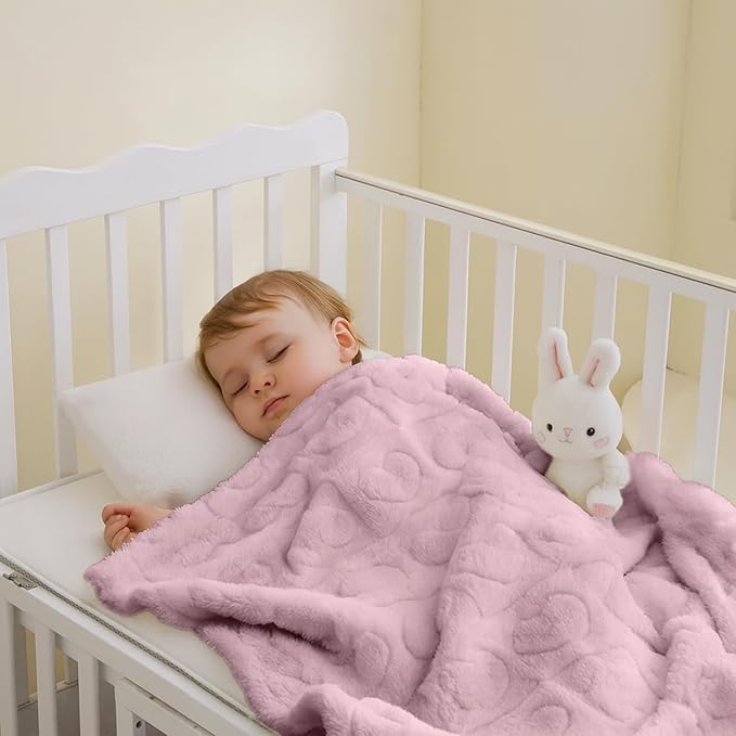 Soft Cozy Fleece Baby Blanket Heart Checkered Pattern Fluffy Plush Receiving Blanket for Newborn Infant Toddler, Warm Crib Stroller Blanket for Boys Girls 30"x40", Light Pink