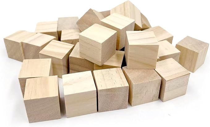 Wood Blocks for Crafts, Unfinished Wood Cubes, 3cm Natural Wooden Blocks, Pack of 30 Wood Square Blocks, Wooden Cubes for Arts and Crafts and DIY Projects