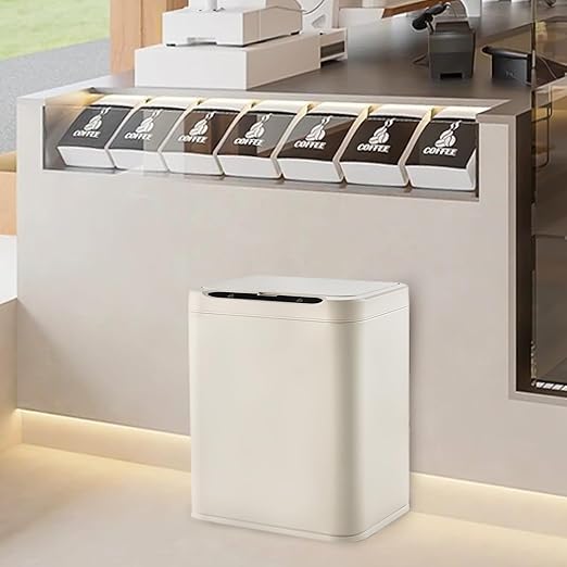 ELPHECO Stainless Steel Office Trash Can Motion Sensor Garbage Can Touchless Smart Trash Can Automatic Waste Bin for Kitchen, Office, Bathroom (Cream Beige, 3.5 Gallons)
