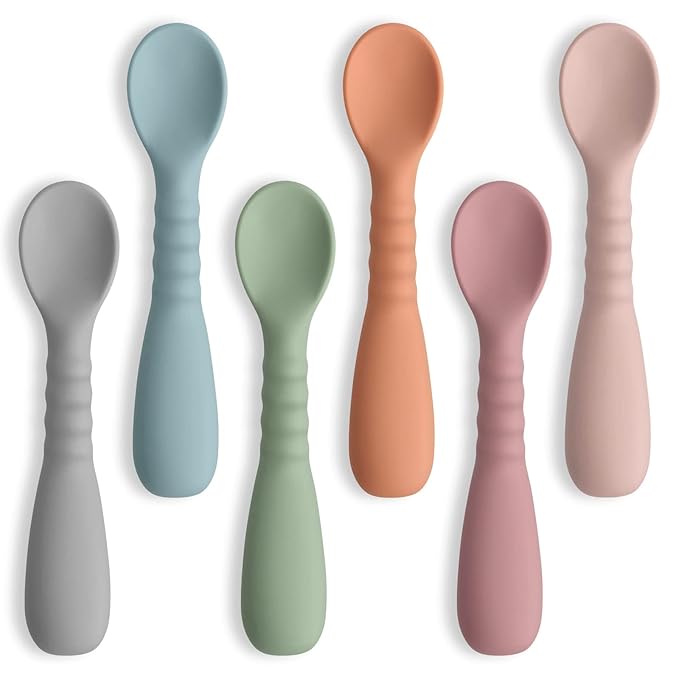 ME.FAN Silicone Baby Feeding Spoons [6 Pack] - First Stage Infant Spoons, Training Spoon for Self Feeding Babies and Toddlers