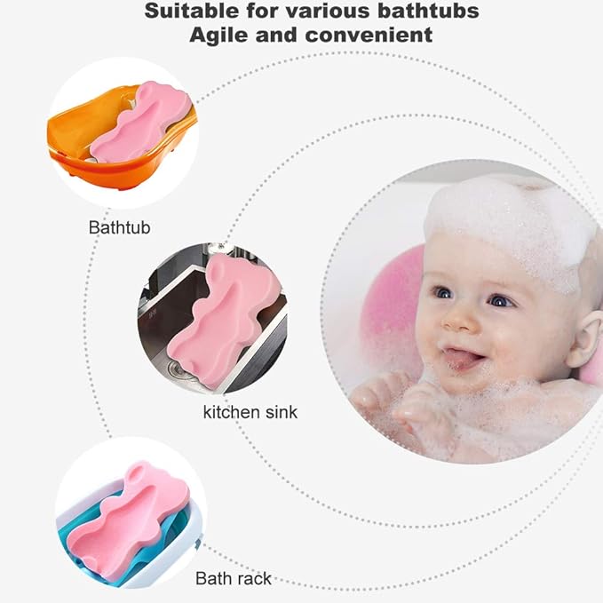 Soft Infant Bath Sponge Skid Proof Baby Bath Mat Newborn Odor Free (Pink)