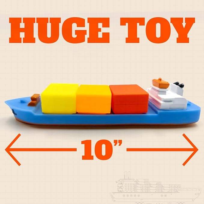 SplashEZ Bath Toy Boat for Kids & Toddlers | Mold Free Cargo Ship Toy for Bathtub Play with No Hole for Water | Ideal Size for Little Hands for Boys & Girls Ages 0 & Up