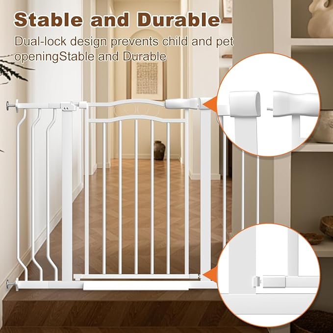 67.3-81.1" Extra Wide Baby Gate for Stairs No Drilling, 30" Tall Auto Close Press Mounted Dog Gates for Doorways, Adjustable Width Walk Through Long Gates for Kids or Pets, White