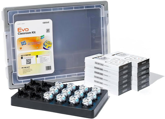 Evo Classroom Kit (12 Bots): Interactive Coding Robot, Kids Ages 5+, Includes 12 Evo Robots, Color Code Markers, Charging Cradle, Bot Stickers, Access to 700+ STEAM Lessons, Educators & Parents