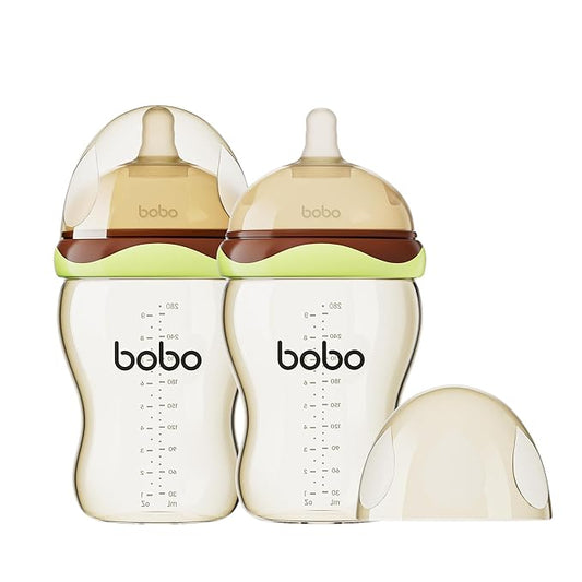 YOHKOH Baby Bottles - Newborn Wide Neck Baby Bottles with Slow Flow Breast-Like Nipple, PPSU Anti-Colic Bottles Breastfeeding System (Green, 9.4oz (Pack of 2))