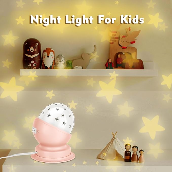 Star Night Light for Kids, 360° Rotating Starry Ceiling Projector for Kid’s Bedroom with Timer, 3000K,Pink,1 Pack