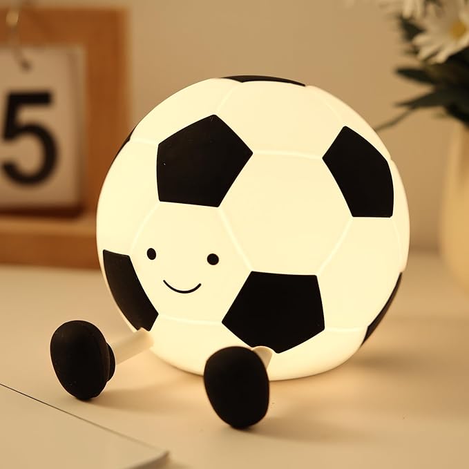 YISUN Soccer Night Light for Boys Light Up Football Lamp Dimmable Rechargeable Silicone Night Light Home Decor Birthday Christmas Gifts for Kids