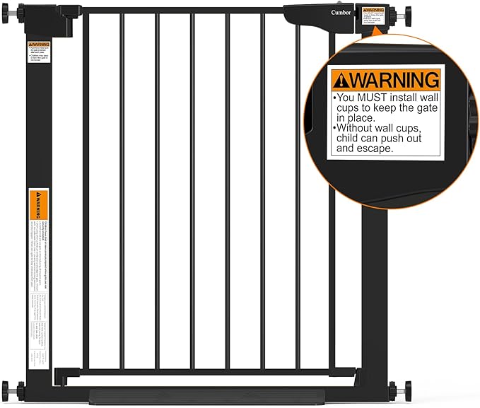 Cumbor 29.7-54.2" Wide Baby Gate for Stairs, Mom's Choice Awards Winner-Self Closing Dog Gate Indoor for Doorways, No Drilling Pressure Mounted Pet Gates for Kids, Easy Walk Through Safety Gate, Black