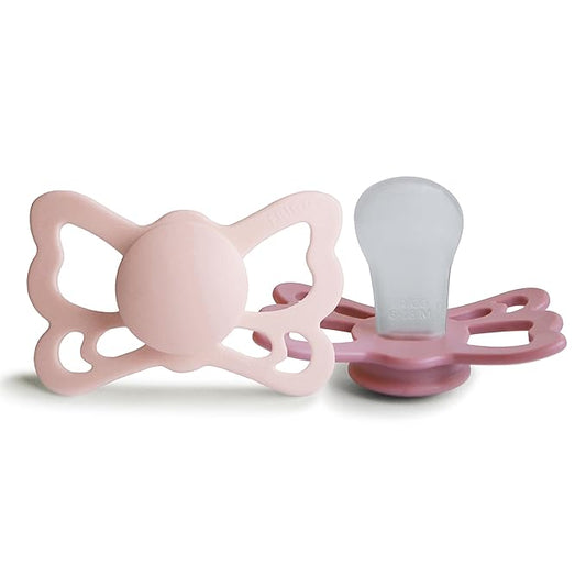FRIGG Butterfly Anatomical SilkySoft Silicone Baby Pacifier | Made in Denmark | BPA-Free (Blush/Cedar, 6-18 Months)