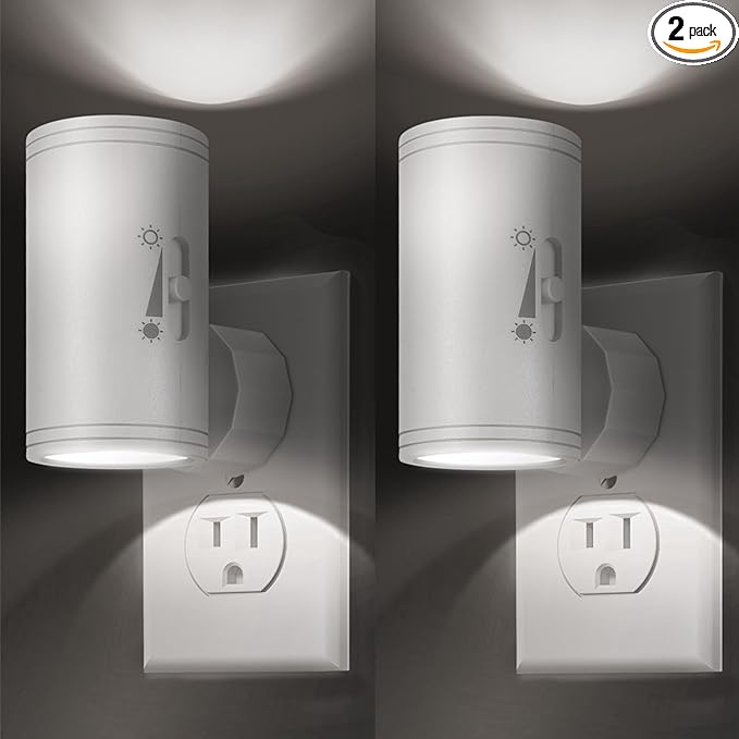 Dimmable LED Night Light Plug into Wall - Adjustable Rotating Lamp with Light Sensor, Auto On/Off from Dusk to Dawn for Bedroom, Hallway, Bathroom 2-Pack