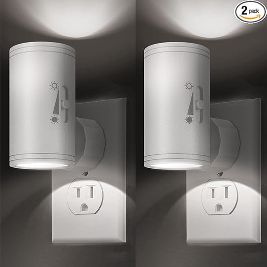 Dimmable LED Night Light Plug into Wall - Adjustable Rotating Lamp with Light Sensor, Auto On/Off from Dusk to Dawn for Bedroom, Hallway, Bathroom 2-Pack