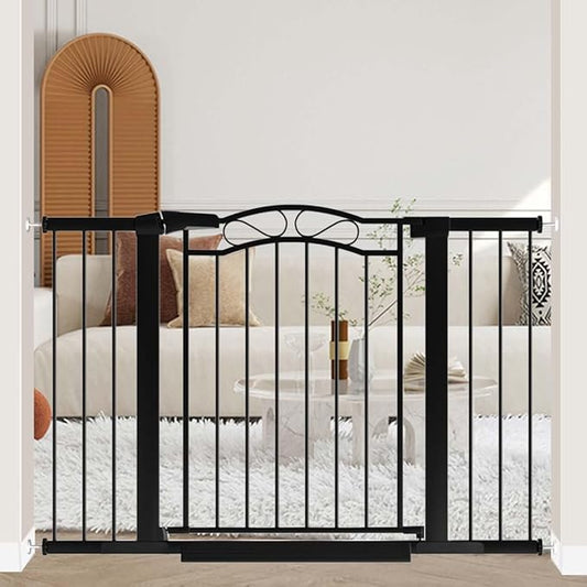 29.5"-48.8" Extra Wide Baby Gate for Stairs, Pressure Mounted Easy Walk Thru Metal Pet Gate Safety Child Gate No Drill, Auto Close Long Dog Gate for The House & Doorways, Black