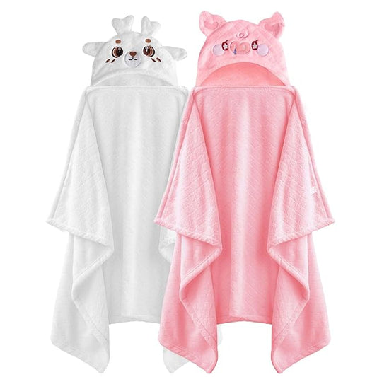 Toddler Bath Towel Hooded Kids Bath Towels Baby Towels with Hood Toddler Towels for Boy Girl 0-5 Years, 2-Pack Absorbent Baby Bath Towels Hooded Kids Bath Large 50''x32''