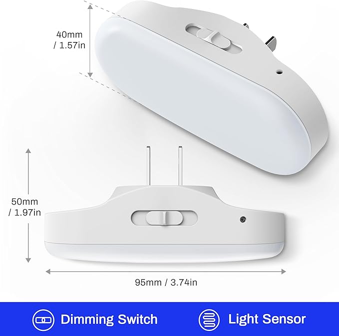 DORESshop Blue Night Light, Auto On/Off, 0-100 LM Adjustable Brightness, Dimmable Plug Into Wall Night Light for Kids Room, Bedroom, Stair Lights, Blue, 1W, 2 Pack